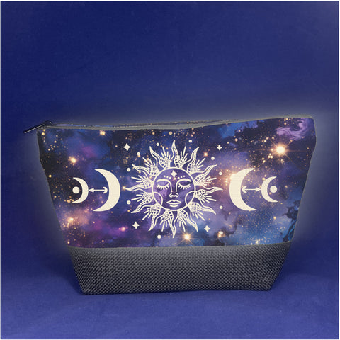 Cosmetic Bags, Celestial Makeup Bag, Linen Toiletry Bag, Travel Pouch, Sun and Moon