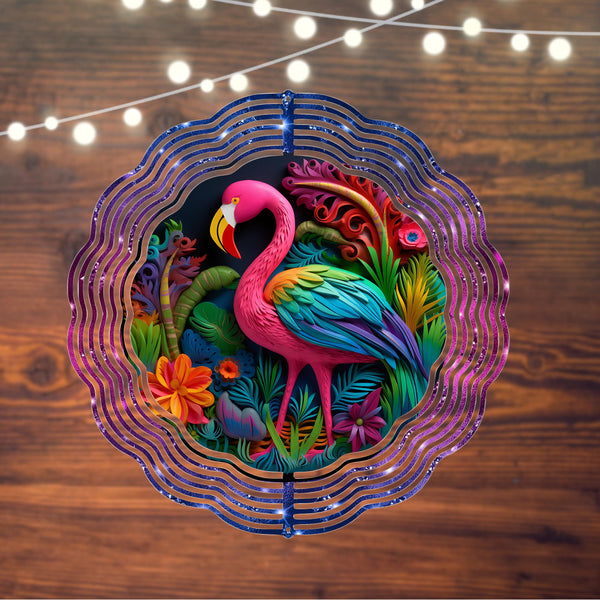 Flamingo, Wind Spinner, Tropical Yard Art, Garden Decoration, Metal Yard Decor