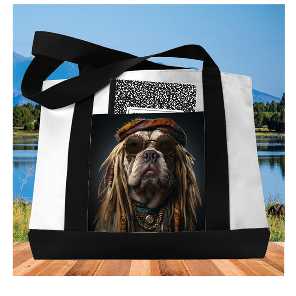 Custom Tote Bag, Animal tote, Hippy Animal, Tote Bag With Pocket, Pet Tote Bag