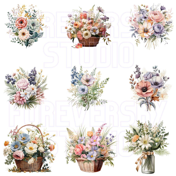 Farm Flowers, Wildflowers Clipart, Commercial Use, 27 Clip Art PNG, Floral Bouquets, Country Flowers, Wild Farm Florals, Floral Arrangements