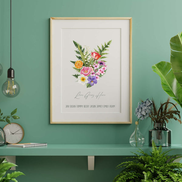 Birth Month Family Bouquet, Birth Flower Print, Personalized Print, Family Printable Floral Arrangement, Home Decor Art, Custom Art Print