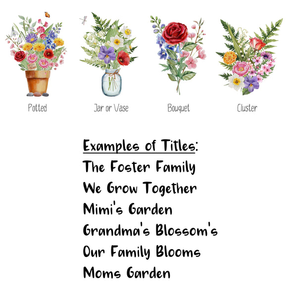Birth Month Family Bouquet, Birth Flower Print, Personalized Print, Family Printable Floral Arrangement, Home Decor Art, Custom Art Print