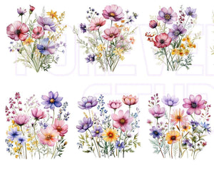 Clipart Flower, Watercolor Flower, Wildflower Clipart, Digital Flowers, Commercial Use, Flower Border, Wildflower Bouquet, Wildflower Bundle