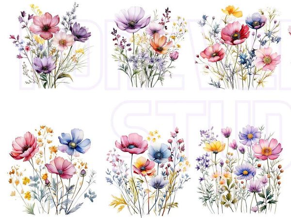 Clipart Flower, Watercolor Flower, Wildflower Clipart, Digital Flowers, Commercial Use, Flower Border, Wildflower Bouquet, Wildflower Bundle