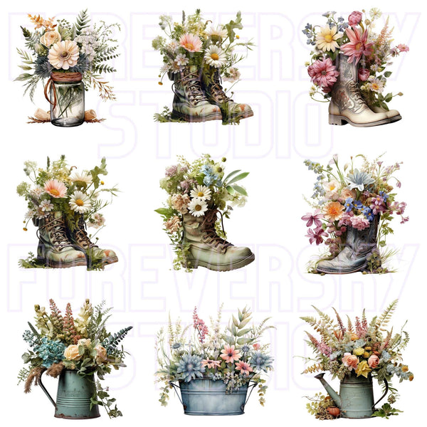 Farm Flowers, Wildflowers Clipart, Commercial Use, 27 Clip Art PNG, Floral Bouquets, Country Flowers, Wild Farm Florals, Floral Arrangements