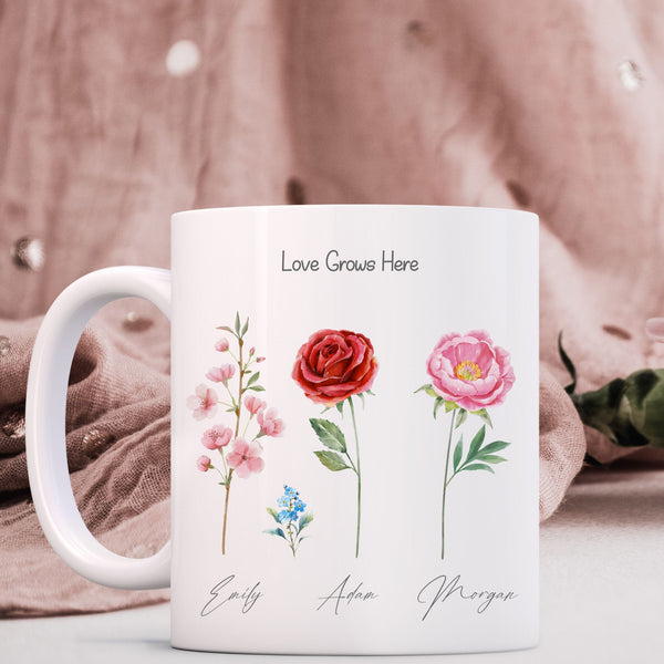 Birth Flower Family Mugs, Mother's Day Gift, Family Flower Mug, Family Bouquet, Personalized Mugs, Custom Family Cup, Birth Flower Mugs