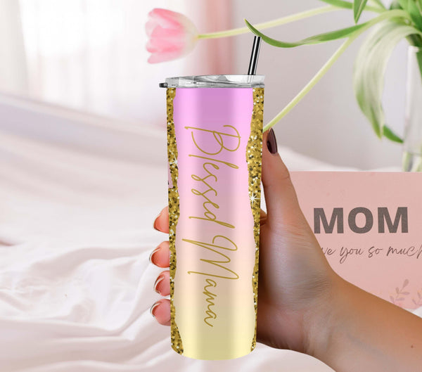 Blessed Mama Tumbler, Skinny 20oz Tumblers, Mothers Day, Gift For Mom, Custom Drinkware