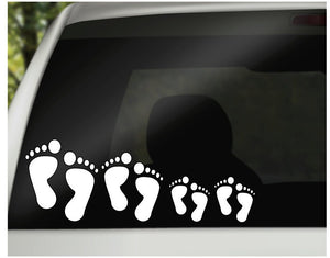 Footprints family car decals, family car stickers, family car window decals, silhouette family vinyl car window cling, funny family decals