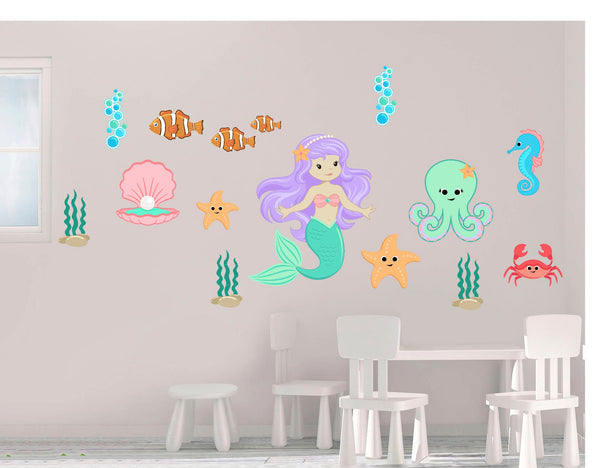 Mermaid fabric decal, fabric childs decal, girls fabric decal, mermaid decor, nursery wall decor