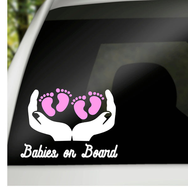 Baby On Board Decal, Car Window Decal, Twin Babies Car Decal, Family Car Cling, Babies On Board Decal
