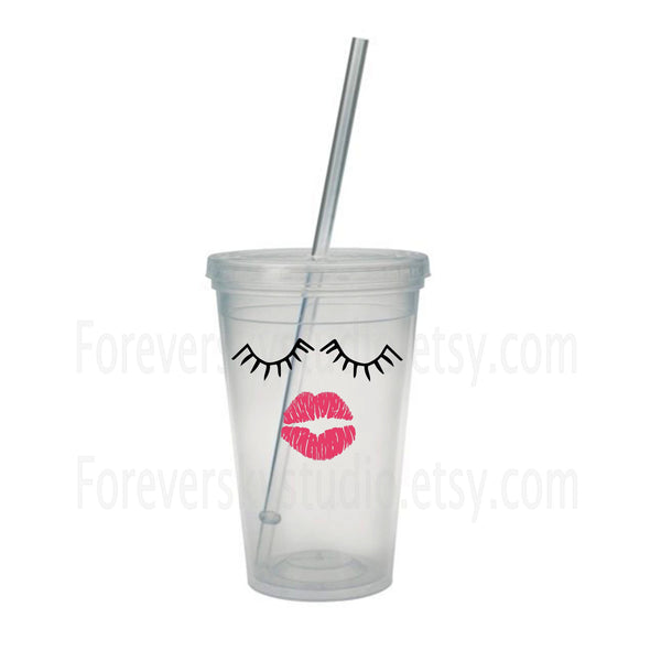 Eyelashes decal, water bottle decal, lips decal, face decal, coffee mug decal