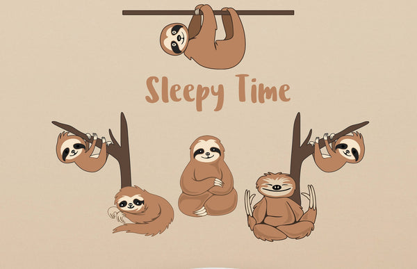 Nursery Sloth wall decals, sloth fabric wall decals, baby wall decor, sleep time baby room decor, fabric sloth decals