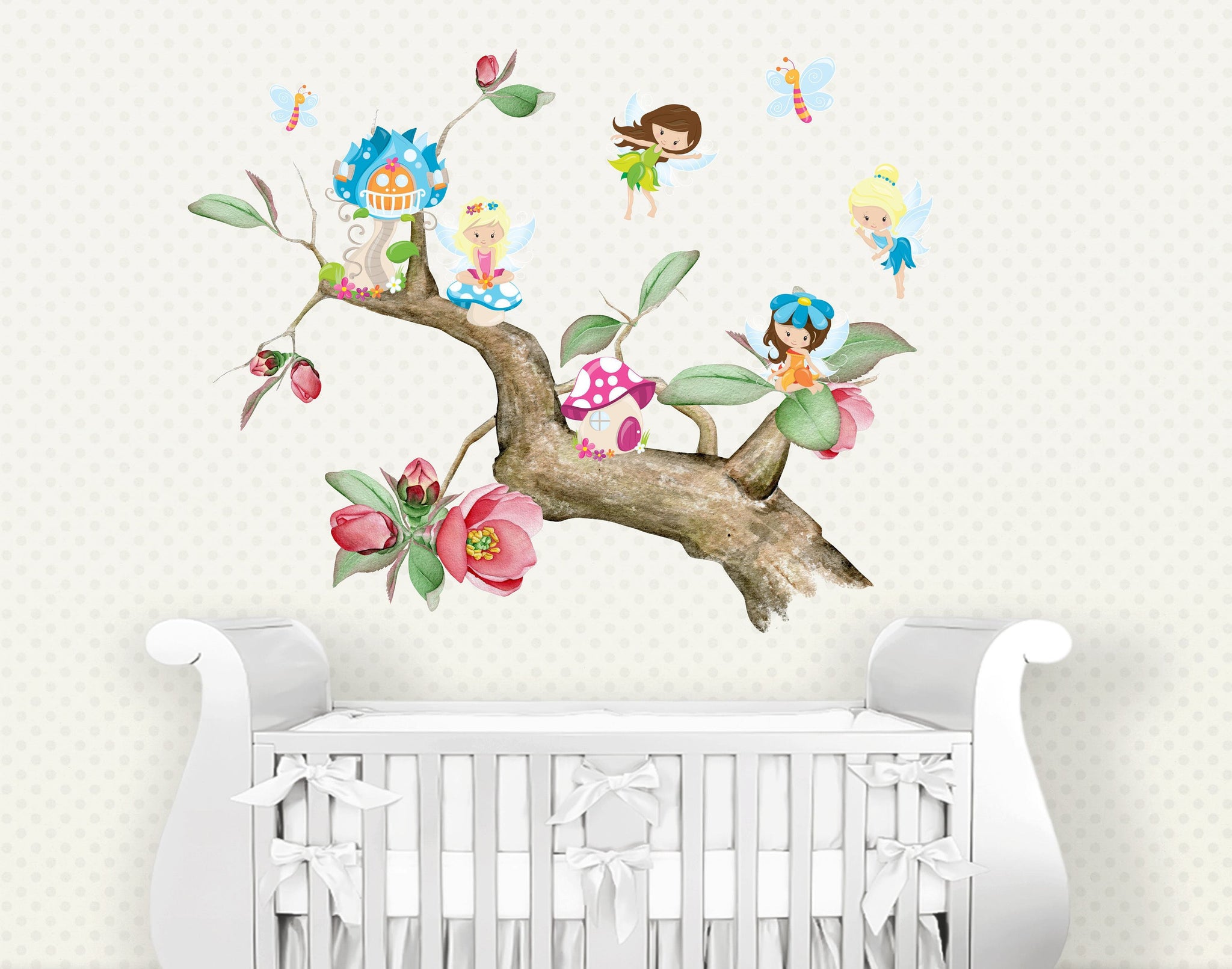 Nursery Fairies Branch Reusable Fabric Wall Decal Sticker - Forever Sky Studio