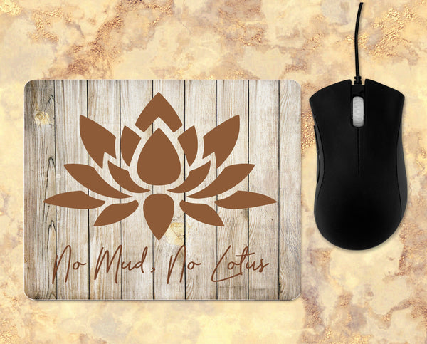 No Mud No Lotus Mouse Pad, lotus flower mouse pad, boho mouse pad, rustic wood mouse pad, thin rubber mouse pad, home office desk accessory