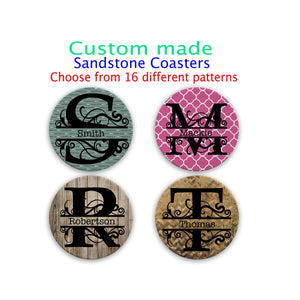 Custom Monogram Sandstone Coasters For Table Top Protection - Forever Sky Studio
