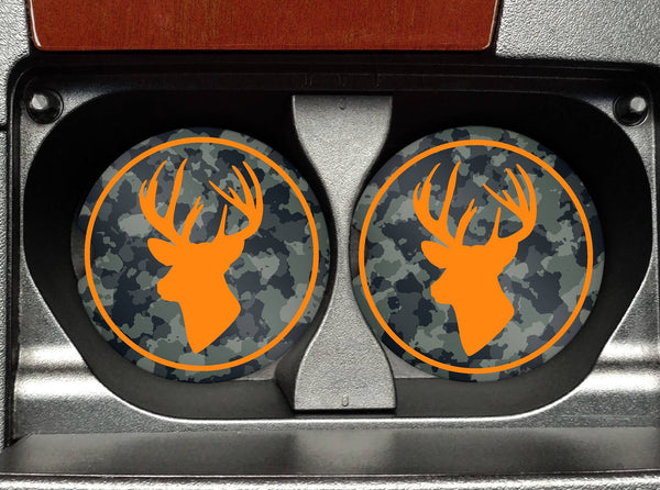 Deer Hunters Car Coaster For Cup Holder, camo car coaster, sandstone coaster, deer head coaster, car accessory, hunters gift, gift for him