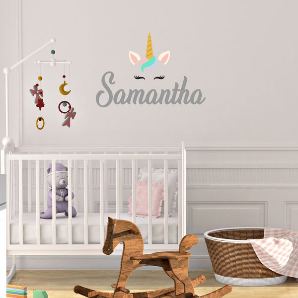 Personalized Name And Unicorn Nursery Fabric And Vinyl Wall Decal