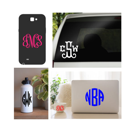 Monogram Vine Decal Sticker, Cell Phone Monogram, Laptop Sticker, Car Window Decal, Wedding Gift