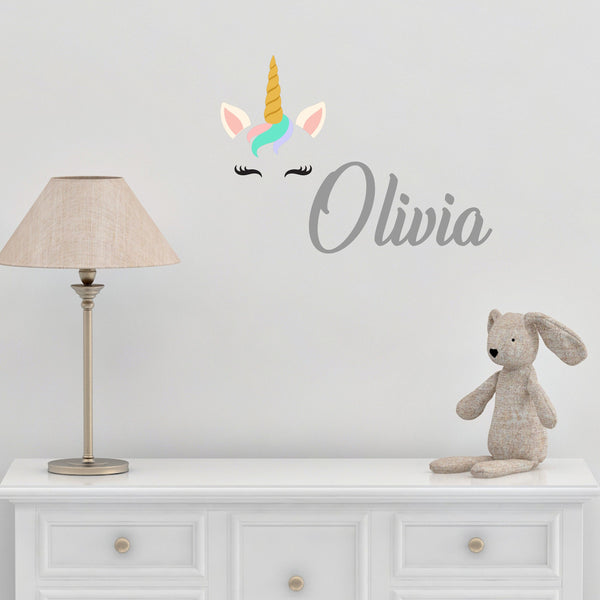 Personalized Name And Unicorn Nursery Fabric And Vinyl Wall Decal