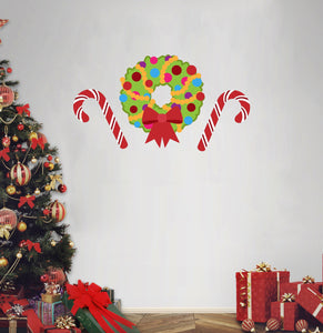 Christmas Wall Decal, Holiday Wreath Decal, Candy Cane Decals, Christmas Wall Decor, Wall Stickers, Fabric Holiday Decor, Interior Decor,