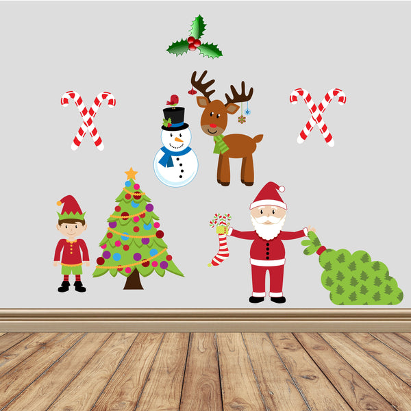 Christmas Wall Decal, Removable Stickers, Holiday Decor, Fabric Wall Decal, Christmas Decor, Wall Stickers, Santa Sticker, Snowman Sticker