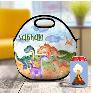 Dinosaur Lunch Bag, Boys Lunch Box, Personalized Tote, Kids Snack Bag, Double Sided