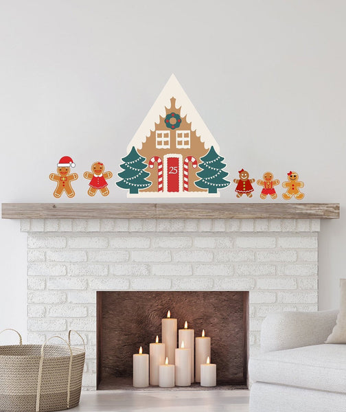 Gingerbread Family, Gingerbread House, Christmas Wall Decal, Holiday Wall Sticker, Christmas Decor, Housewarming Gift, Fabric Wall Decals