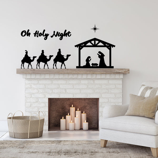 Christmas Wall Decal, Holiday Wall Decor, Manger Scene Decals, 3 Wise Men, Mary and Joseph, Baby Jesus, Fabric Wall Decals, Interior Decor