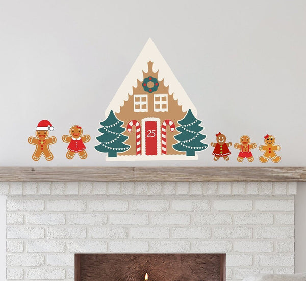 Gingerbread Family, Gingerbread House, Christmas Wall Decal, Holiday Wall Sticker, Christmas Decor, Housewarming Gift, Fabric Wall Decals