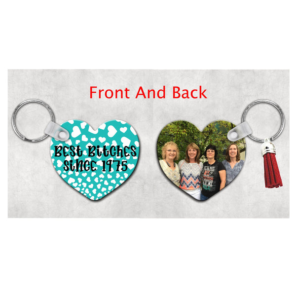 Funny Best Friends Double Sided Heart Keychain, Personalized Photo Keyring, Best Friend Birthday Gift, Gift for her, Custom keychain