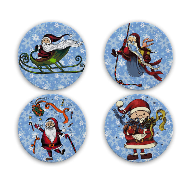 Santa Coasters, Christmas Coasters, Holiday Coaster Set, Santa Claus Coaster, Sandstone Coasters, Cork Back Coasters, Drink Coasters