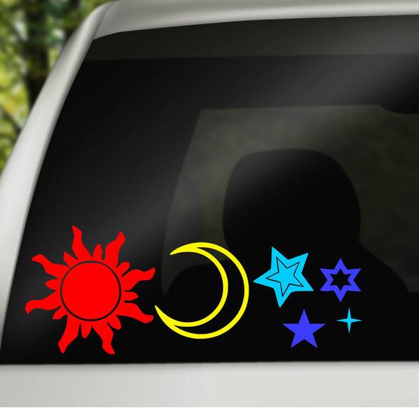 Celestial Family Car Window Decals, Sun Moon & Stars, Sun Sticker, Moon Sticker, Stars Stickers