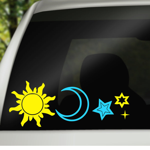 Celestial Family Car Window Decals, Sun Moon & Stars, Sun Sticker, Moon Sticker, Stars Stickers