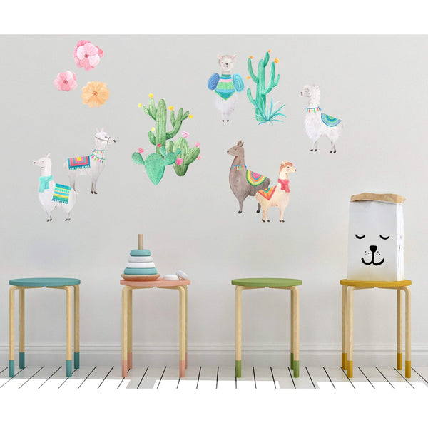 Llama And Cactus Fabric Wall Decal Stickers - Forever Sky Studio