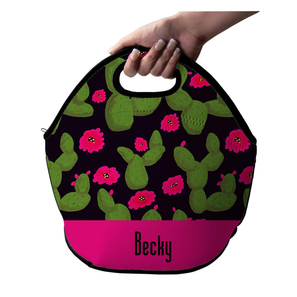 Personalized Cactus Floral Lunch Tote Bag With Free Can Wrap - Forever Sky Studio