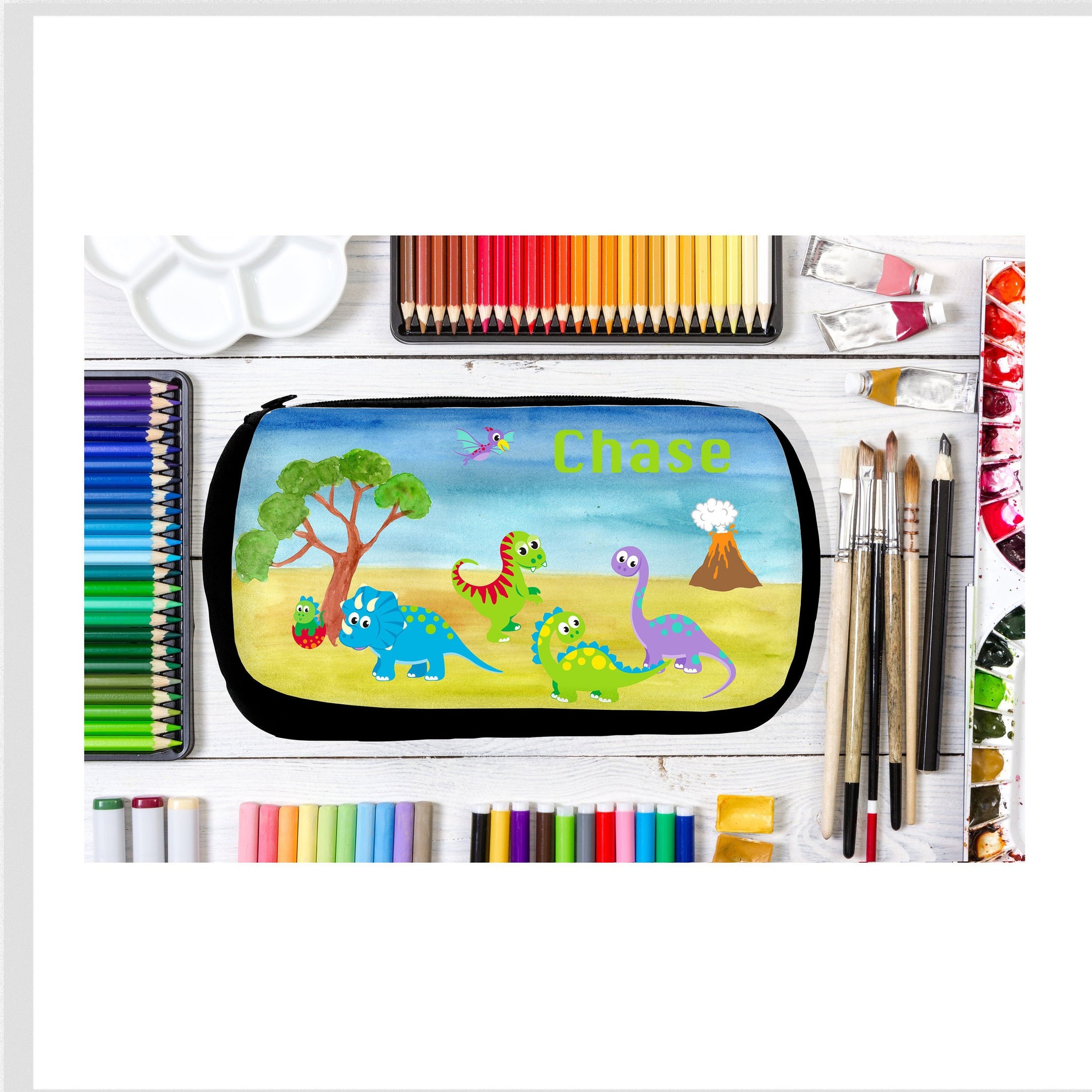 Personalized Dinosaur Pencil Supply Bag - Forever Sky Studio