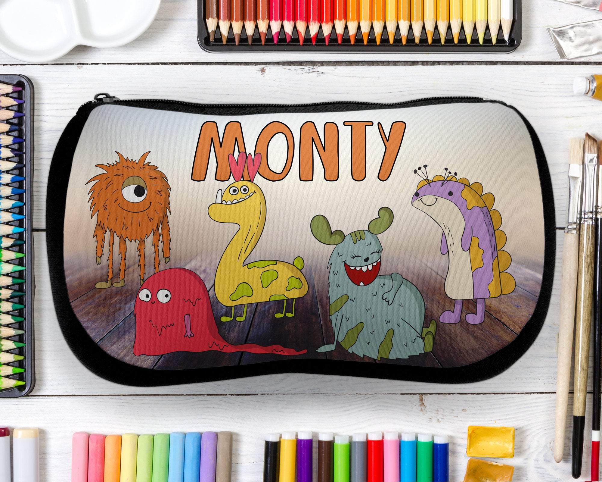 Personalized Monster Pencil Supply Zippered Bag - Forever Sky Studio