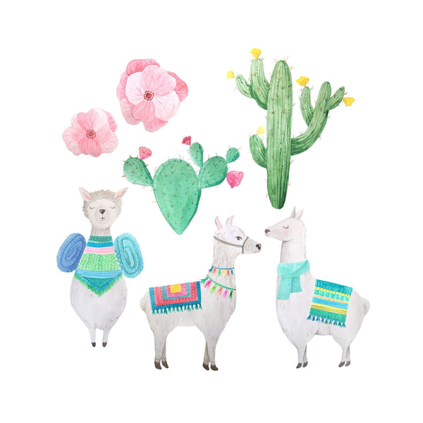 Llama And Cactus Fabric Wall Decal Stickers - Forever Sky Studio
