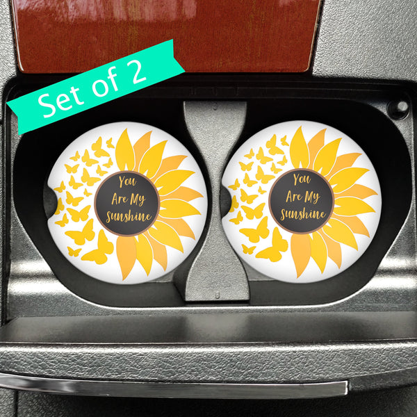 Monogram Sunflower Car Coasters For Cup Holder - Forever Sky Studio