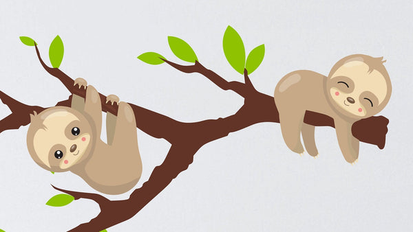 Baby Sloths Decals, Nursery Wall Sticker, Tree Branch Decal, Baby Wall Sloths, Sloth Wall Decor, Baby Animal Decal, Tree Decal, Kids Decals