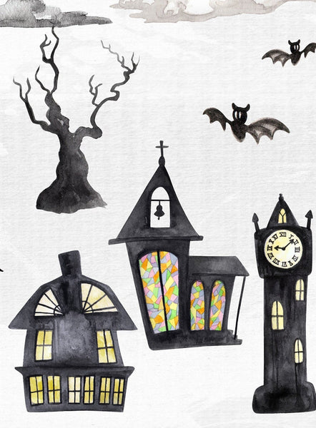 Halloween Wall Decal, Halloween Decor, Large Wall Stickers, Spooky Wall Decor, Haunted Village, Removable Stickers, Reusable Wall Decals