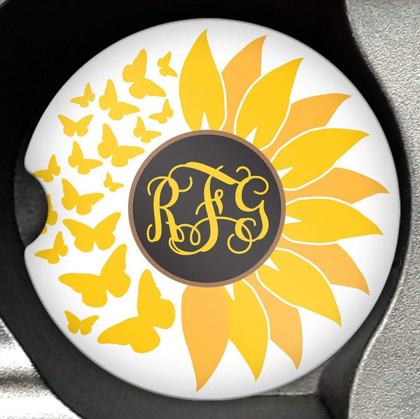Monogram Sunflower Car Coasters For Cup Holder - Forever Sky Studio