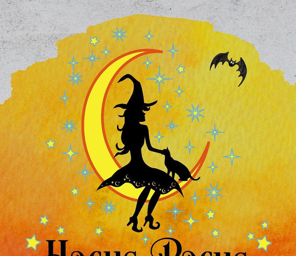 Halloween Wall Decal, Hocus Pocus Decal, Witch Decal, Halloween Witch, Witch In Moon Decal, Halloween Decoration, Removable, Reusable Decal