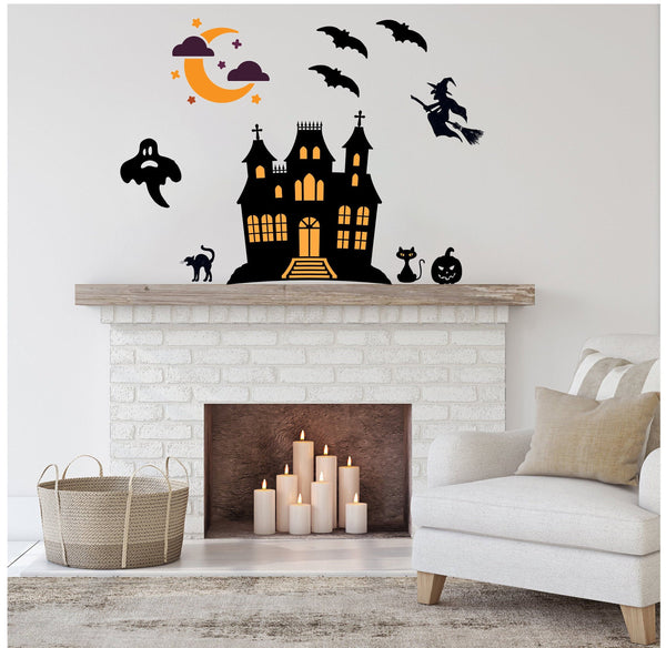 Wall Decals, Halloween Decor, Haunted House Decal, Removable Wall Decal, Reusable Wall Decals, Wall Stickers, Halloween Decals, Witch Decal