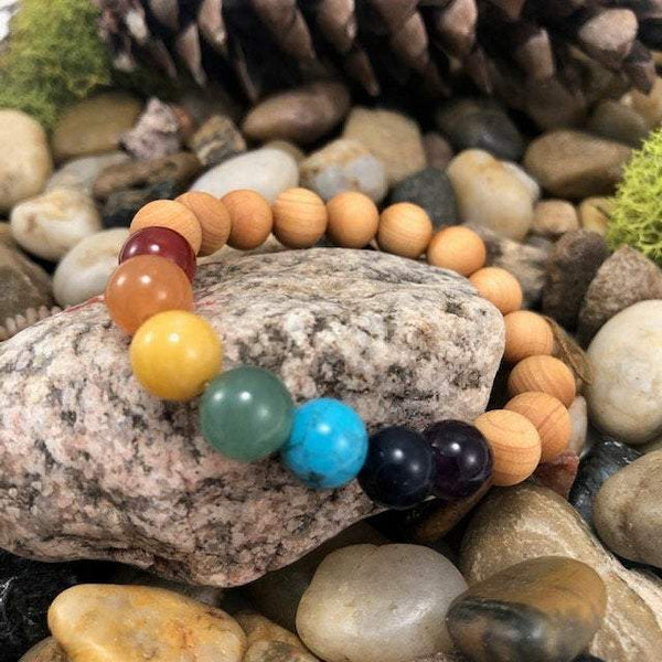 Healing Chakra Bracelet With Gemstones and Sandalwood Beads - Forever Sky Studio