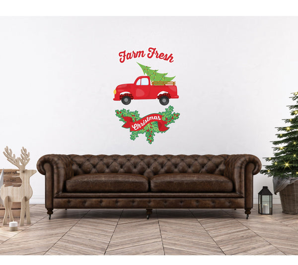 Christmas Wall Decal, Holiday Wall Decor, Farm Fresh Truck, Christmas Truck, Truck With Tree, Fabric Wall Decals, Christmas Sign, Farm House
