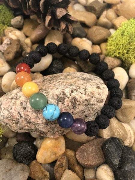 Chakra Healing Bracelet With Gemstones And Natural Lava Rock - Forever Sky Studio