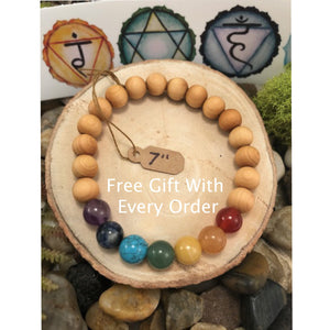 Chakra Bracelet, Healing Jewelry, Sandalwood Jewelry, Wood Bead Chakra, Chakra Gemstones