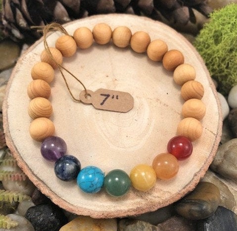 Chakra Bracelet, Healing Jewelry, Sandalwood Jewelry, Wood Bead Chakra, Chakra Gemstones