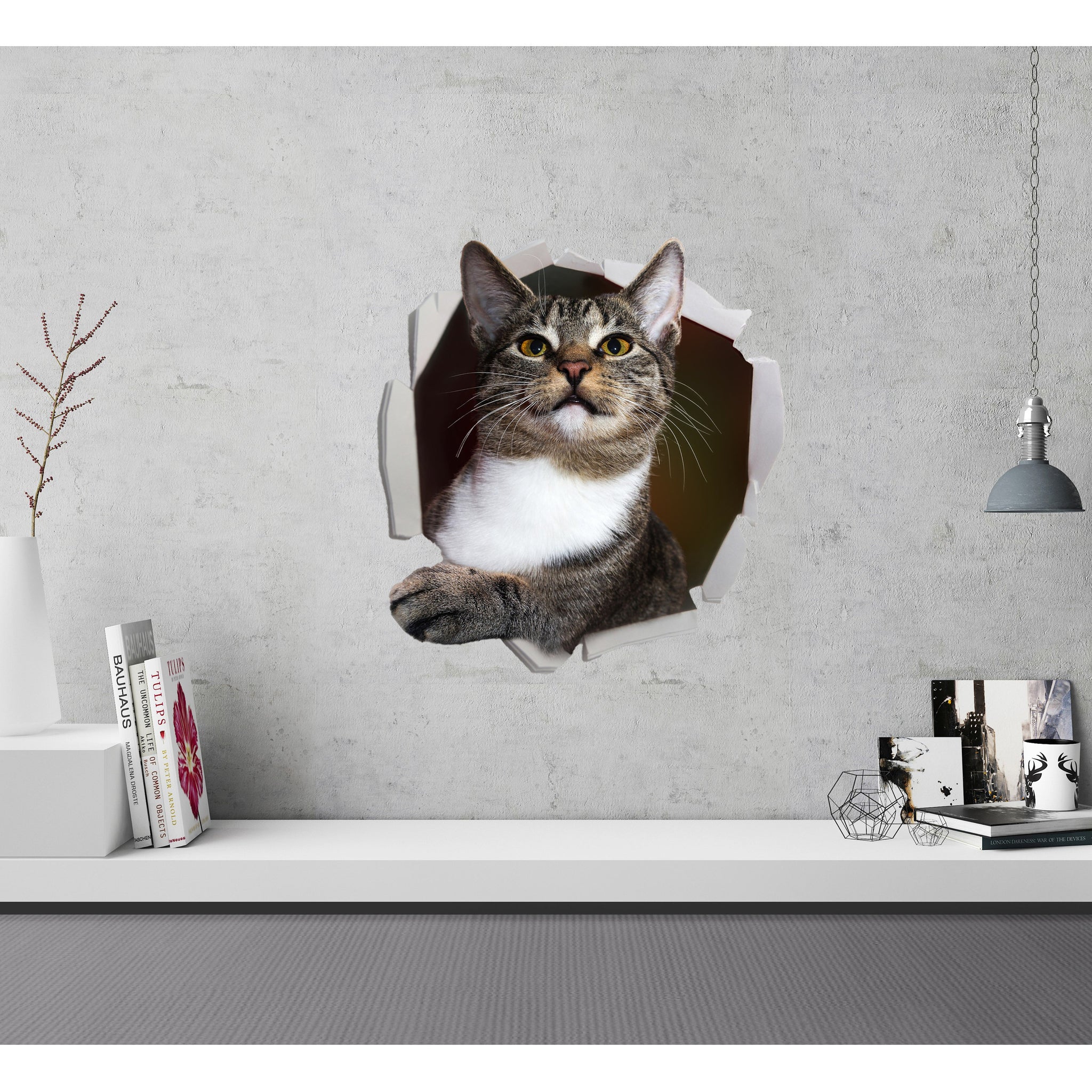 3D Wall Decal, Cat In Hole Decal, Funny Wall Sticker, Kids Room Decal, Wall Decal